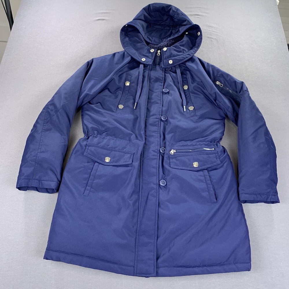 Swisstech Jacket Womens Medium 8-10 Blue‎ Sapphire Hooded Puffer Parka Coat - Picture 2 of 16